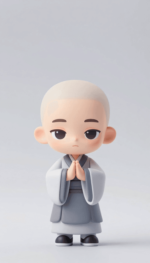 CG艺术素材：清纯小和尚CG艺术手办，极简留白设计