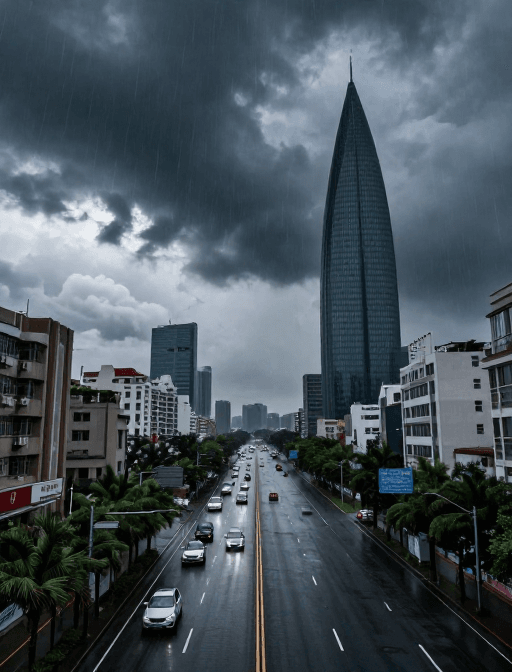 台风素材：台风肆虐下的城市风雨图景