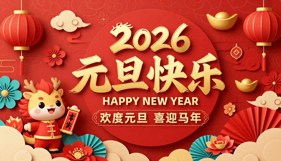 新年庆祝素材：鎏金奔马迎新春 2026元旦中国风海报