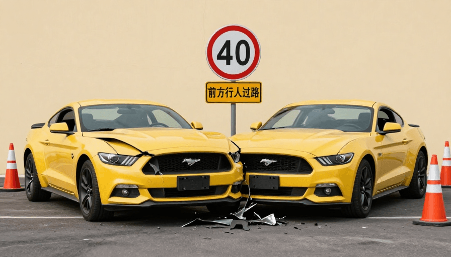 高动态范围素材：福特Mustang碰撞事故模拟：安全警示与责任