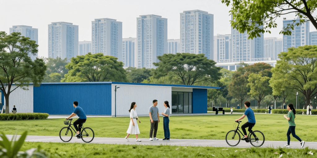 城市景观素材：城市公园活力生活：清新自然的城市休闲时光