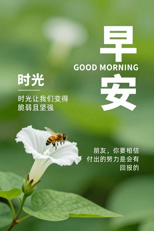 早安问候素材：清新自然早安海报，绿色生机传递温暖晨光