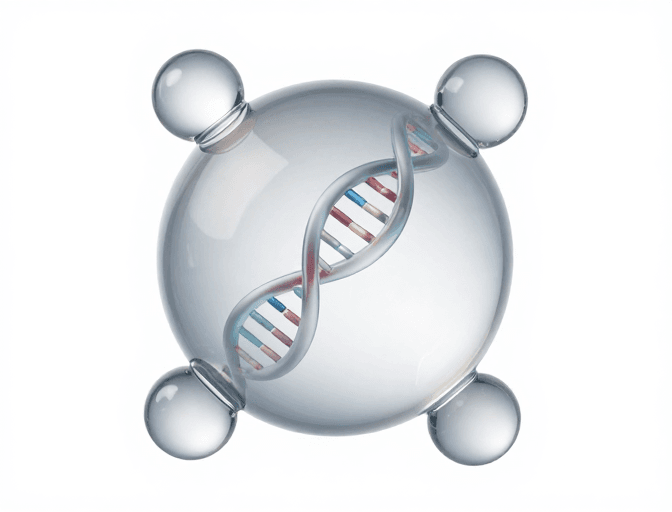 分子结构素材：透明分子球体中的基因链艺术
