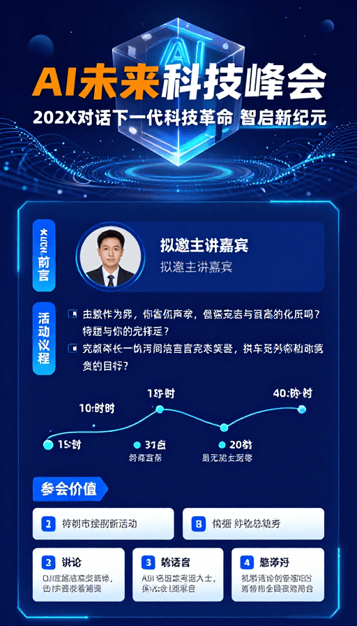 科技视觉素材：AI未来科技峰会：引领智能革命新纪元