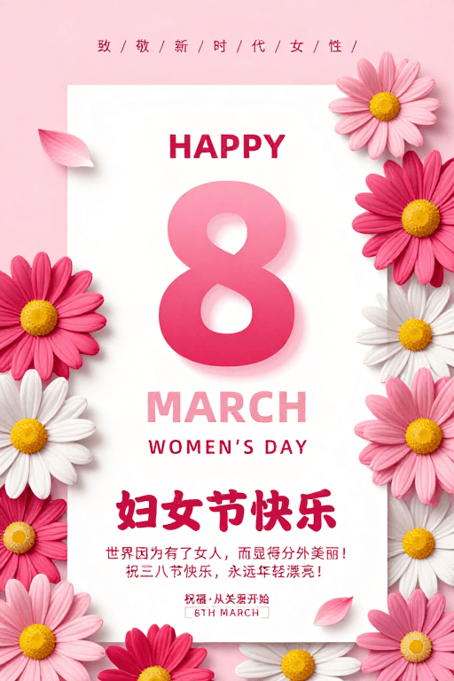 女性力量素材：清新粉韵：致敬新时代女性妇女节海报