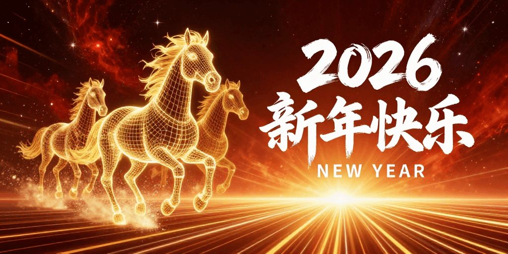 未来科技感素材：未来科技感新年祝福：2026光效骏马奔腾