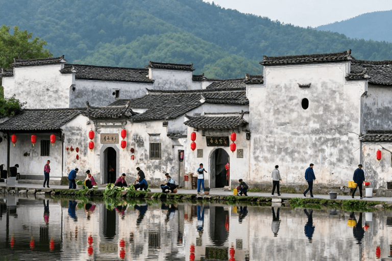 白墙黛瓦素材：古徽州水乡人家：白墙黛瓦下的生活画卷