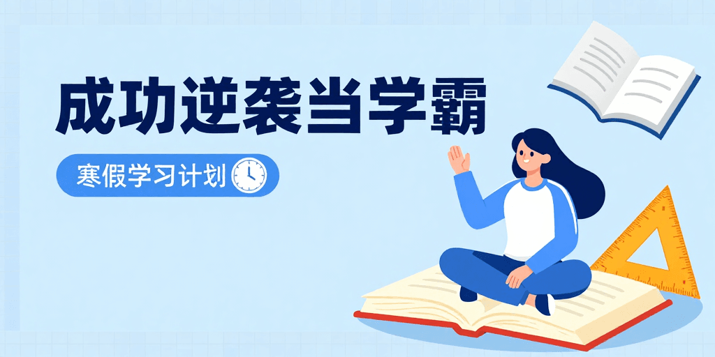 激励海报素材：寒假逆袭学霸：扁平插画激励图