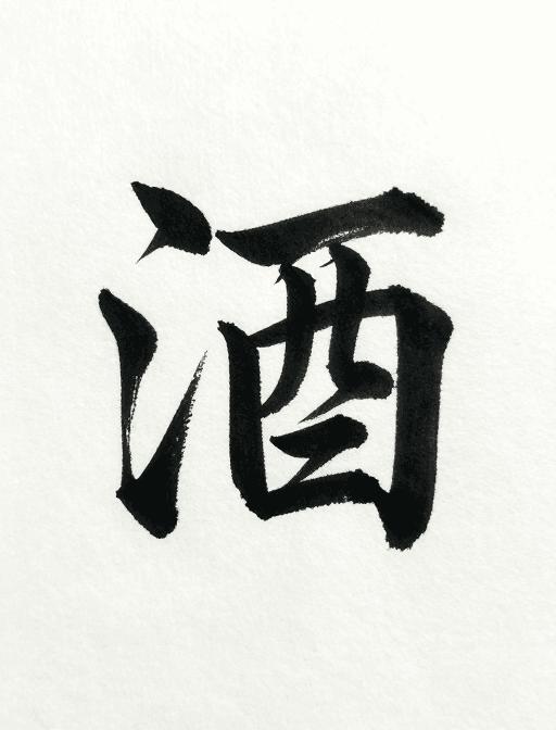黑色文字素材：墨色狂草：‘酒’字的东方艺术表达