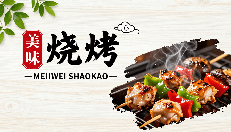 美食宣传素材：清新自然风美味烧烤宣传海报