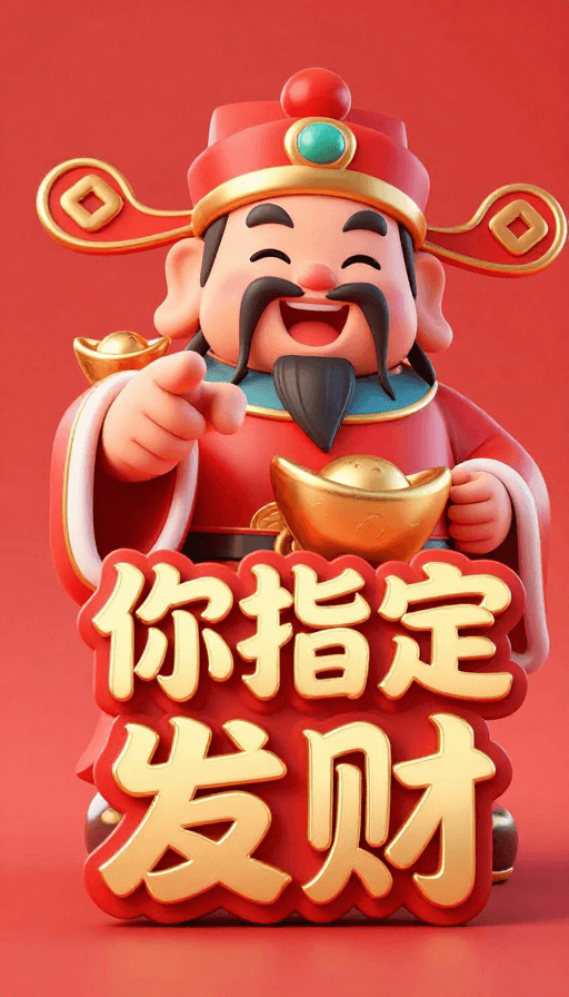 财神素材：3D国风水彩财神像指财祝福图