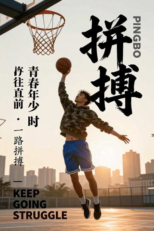 运动海报素材：青春热血拼搏瞬间：运动力量与城市光影的交响