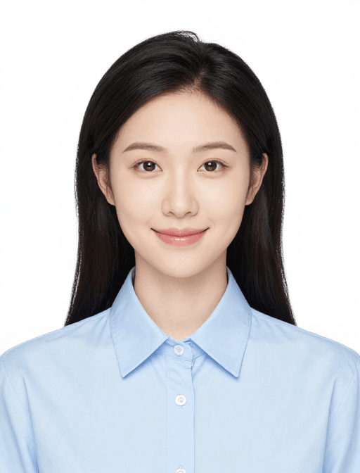 证件照风格素材：亚洲女性专业肖像：柔光下清晰细节与温和气质