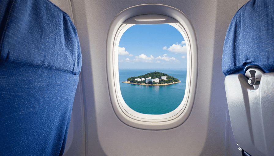 碧海蓝天素材：蓝天碧海下的优雅飞行：高端航空客舱摄影