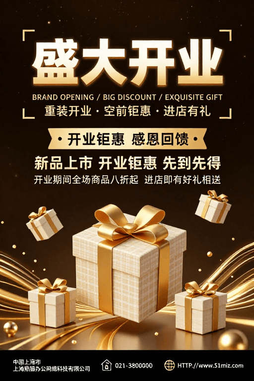 礼品盒元素素材：奢华开业庆典：金色粒子闪耀盛大促销