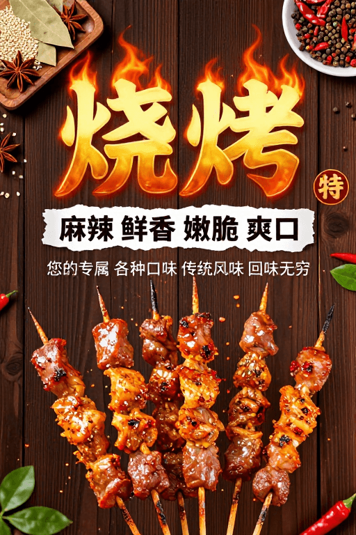 烧烤美食素材：烈火炙烤：极致美味，点燃味蕾狂欢！