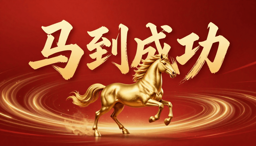 金红配色素材：金红祥瑞·书法骏马：新春祝福海报