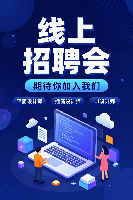 蓝紫渐变素材：科技招聘线上盛会：期待你的加入