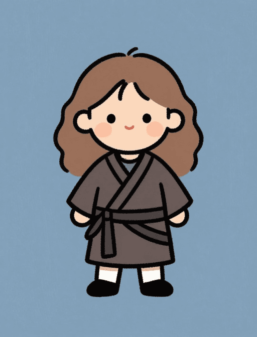 绘本风格素材：稚拙线条绘赫敏武士服，暖色调绘本风插图