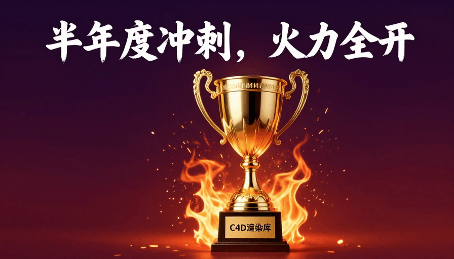 商业海报素材：年度冲刺，金色奖杯闪耀赛场