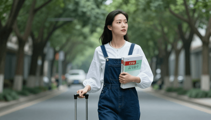 书籍元素素材：专注学习的校园少女：清新冷调自然光摄影
