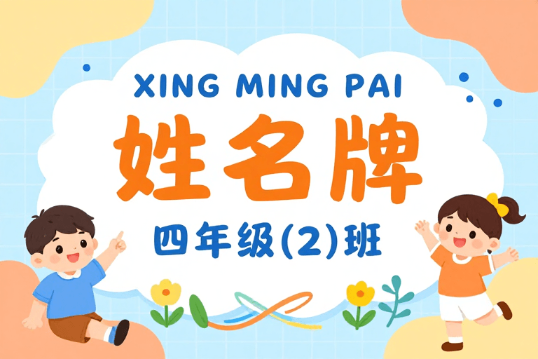 校园教育素材：马卡龙童趣风班级姓名牌海报设计