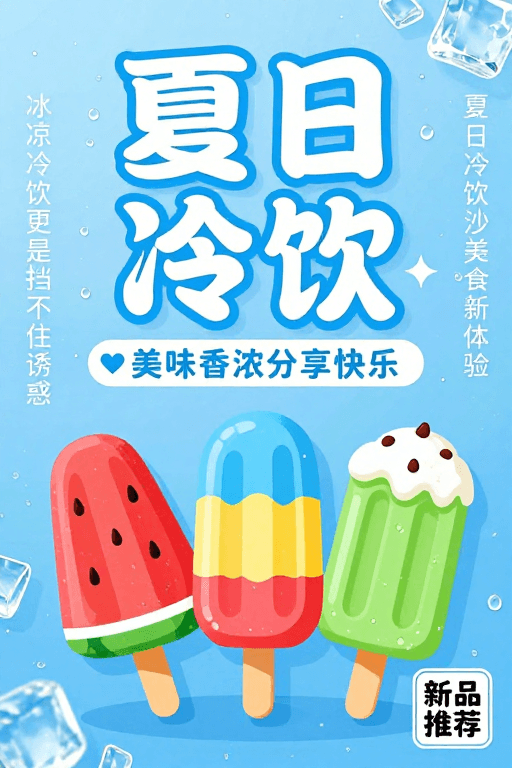 色彩鲜艳素材：清凉冰爽·美味分享：夏日新品冷饮海报
