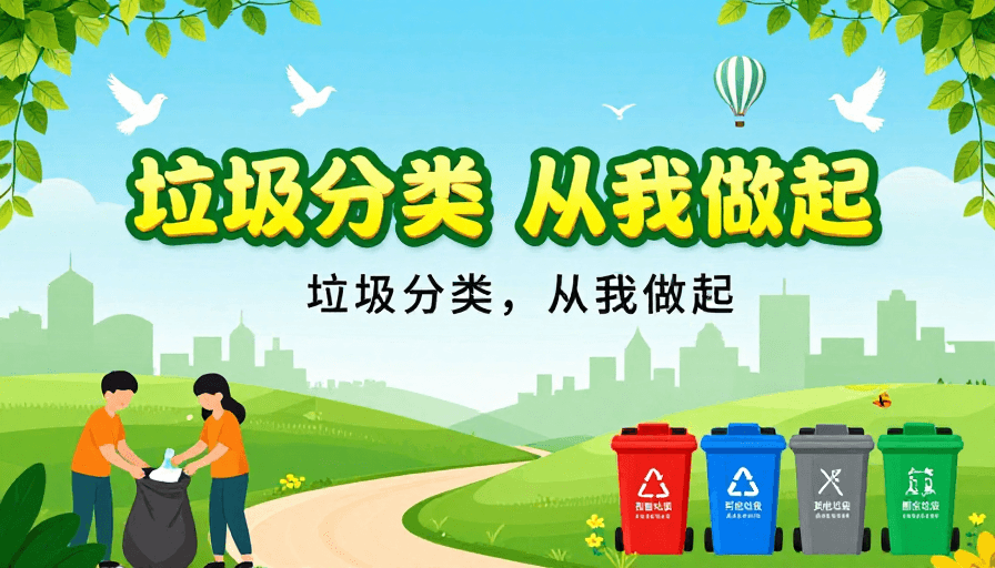 色彩渐变背景素材：清新自然风：垃圾分类公益海报