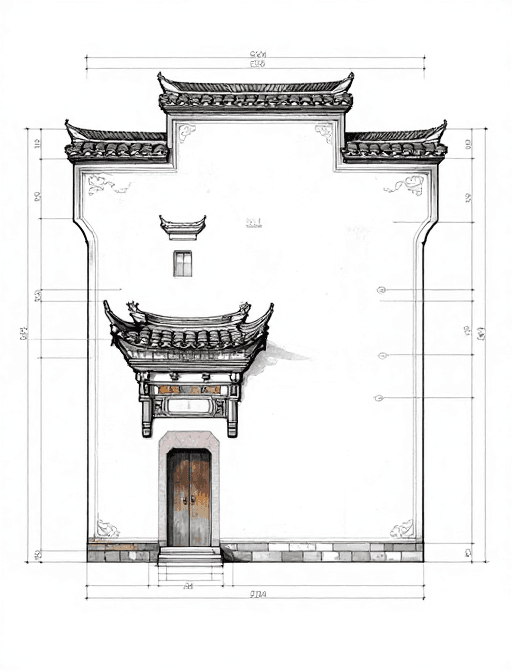 古建细节素材：徽派古建筑CAD铅笔素描设计图：精准测绘与细节解析