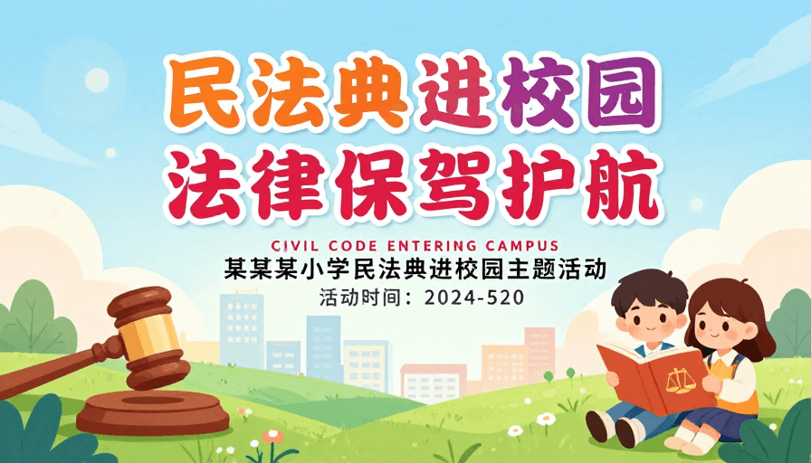 校园活动素材：《民法典》进校园：清新插画展现法治活力