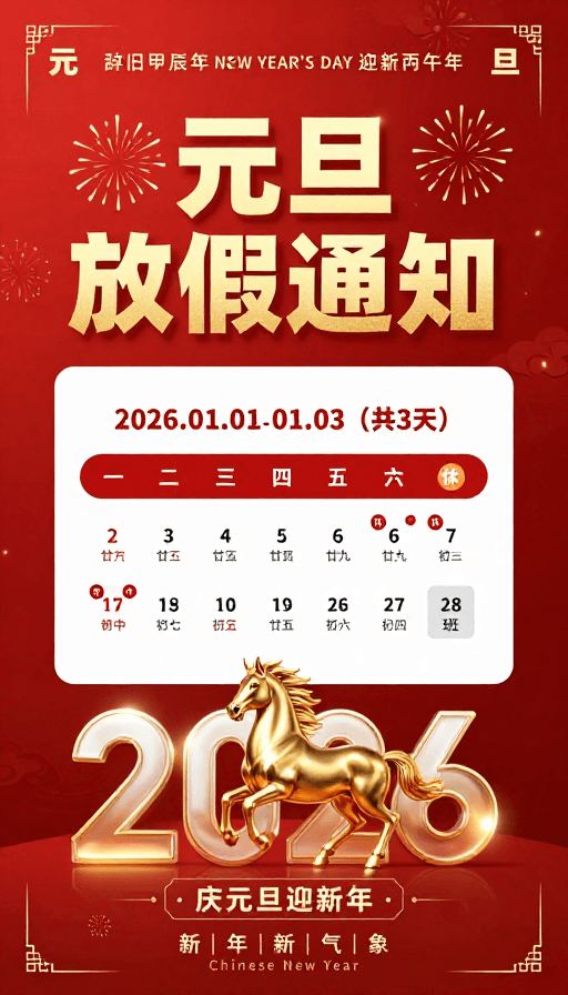 新年庆典素材：金红质感元旦放假通知海报设计