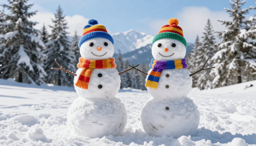自然光素材：冬日双雪人：节日氛围高清摄影