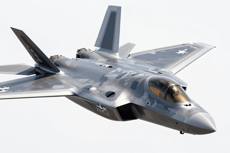 冷色调光影素材：F-22猛禽隐形战斗机特写：灰蓝迷彩与飞行员全貌