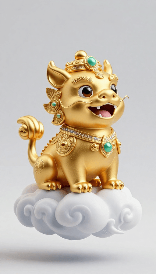 头像设计素材：金色萌宝驾到：云端飘逸的小貔貅