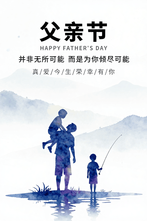 亲情剪影素材：父爱如水墨温情 父亲节清雅海报