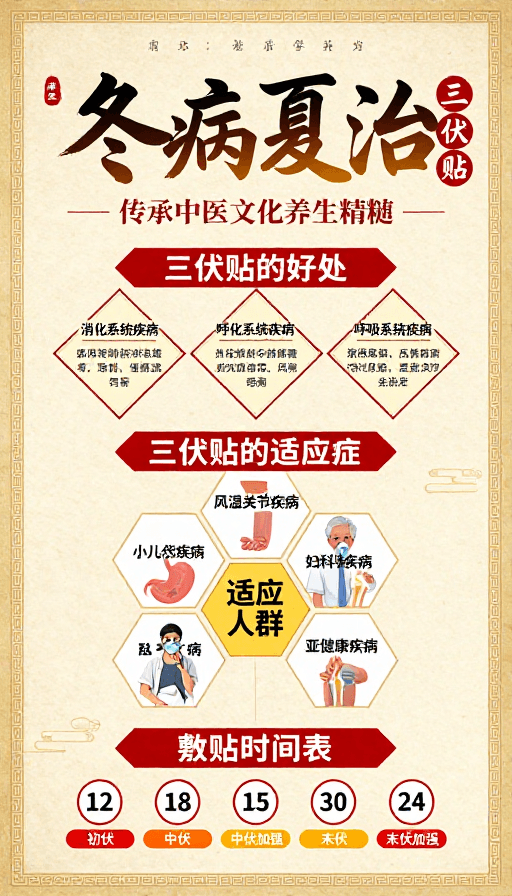 文化传承素材：冬病夏治三伏贴养生海报