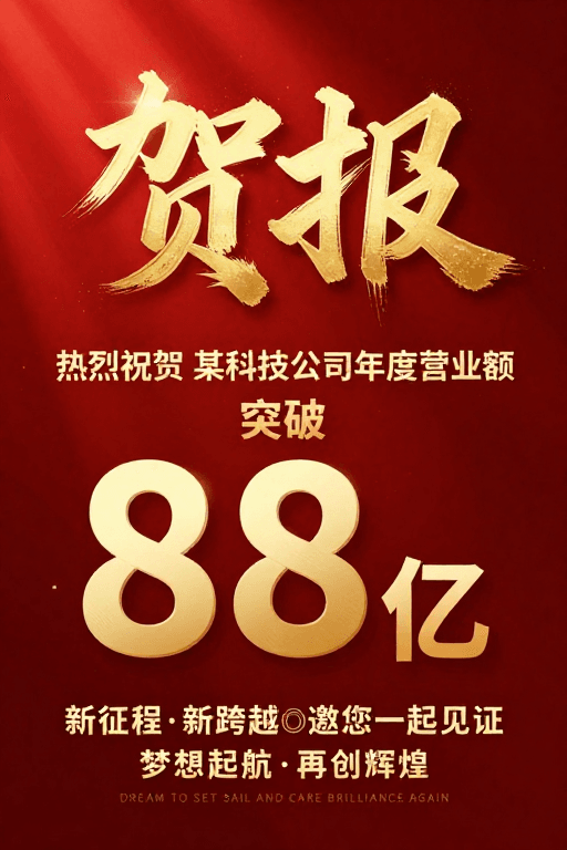 红色渐变背景素材：祝贺科技巨头营收突破88亿 璀璨贺报