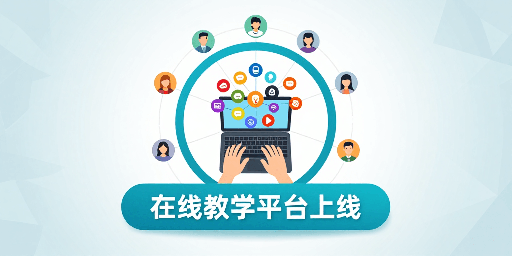 低多边形设计素材：现代科技风在线教学平台上线宣传图