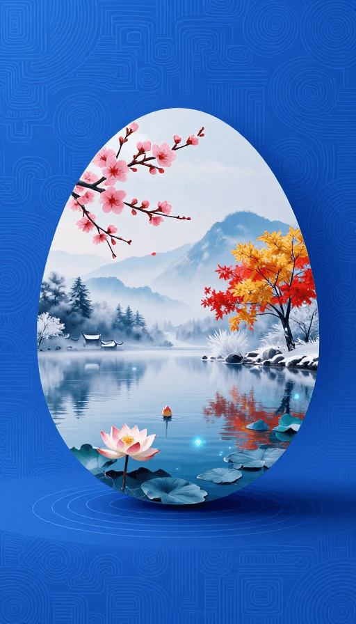 高级审美素材：新中式超现实微景观：四季蛋形艺术重构