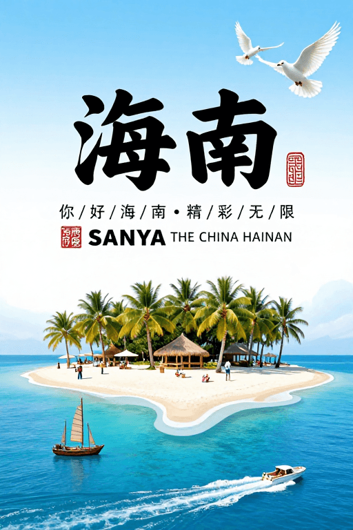 海岛风光素材：清新海南 热带度假风情海报