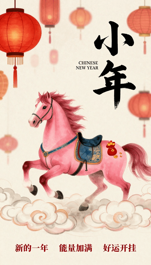 新年祝福素材：小年水墨骏马跃福海报