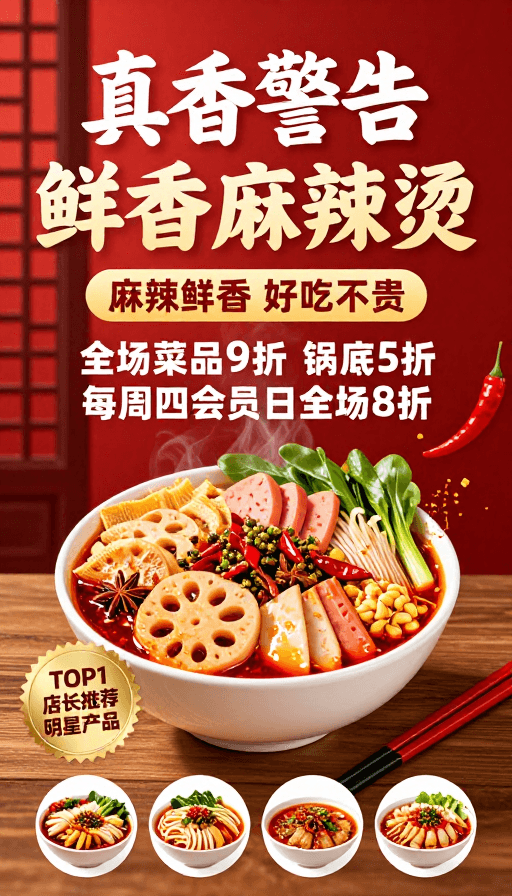 中式风格素材：真香麻辣烫：川渝风味美食广告