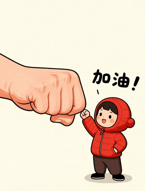 儿童互动素材：漫画风小手碰大拳头加油鼓励插画