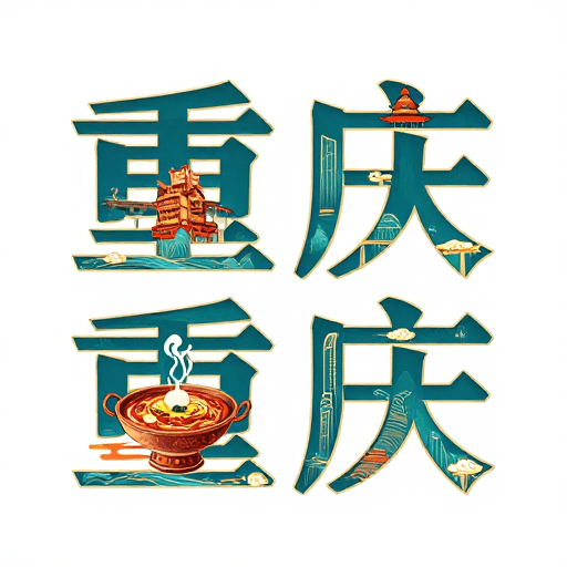 重庆文化素材：创意字体‘重庆’：建筑与美食的城市艺术表达