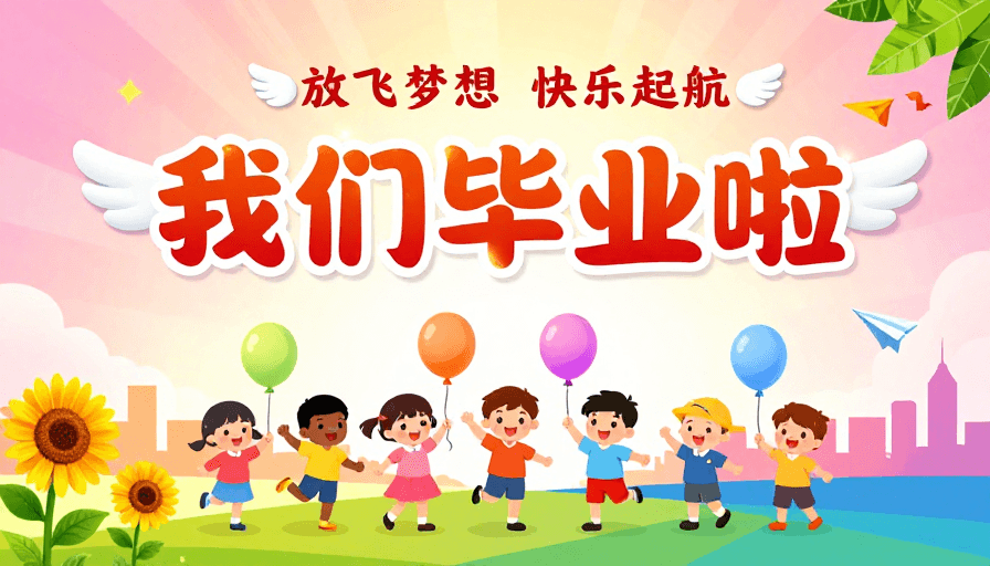 童趣插画素材：童趣满满 幼儿园毕业典礼欢乐启航海报