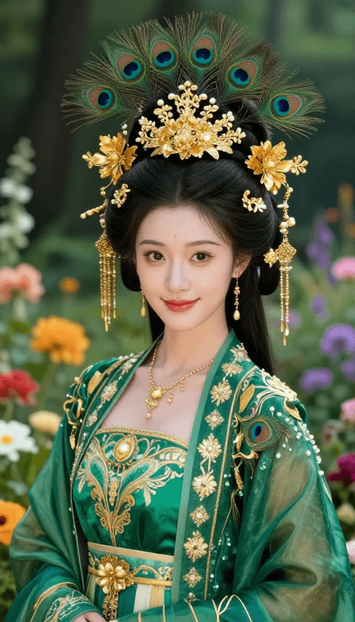 古风孔雀公主：华美凤冠的优雅凝视