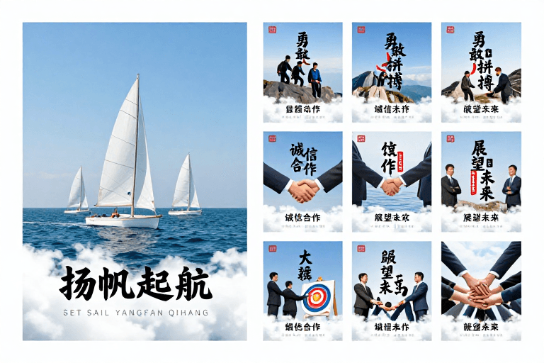 团队协作素材：企业精神文化系列：扬帆起航商务励志海报设计