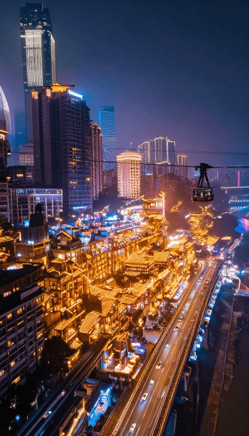 航拍摄影素材：魔幻重庆：8K航拍立体夜景全景