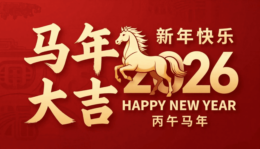 生肖主题素材：马年新春祝福海报，金色书法配奔腾骏马