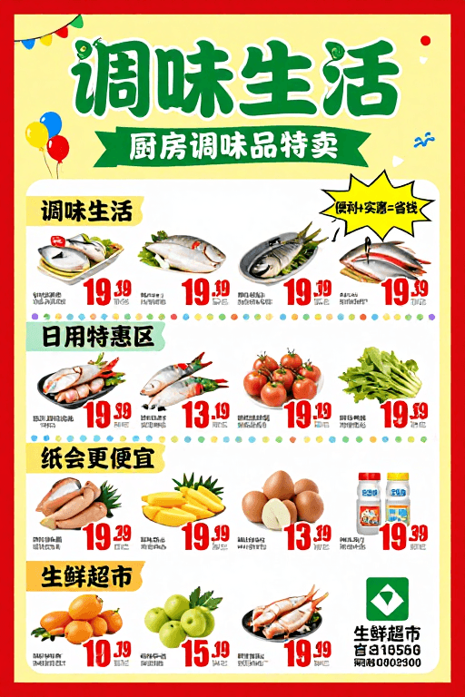 商品展示素材：调味生活：色彩鲜明的超市促销海报